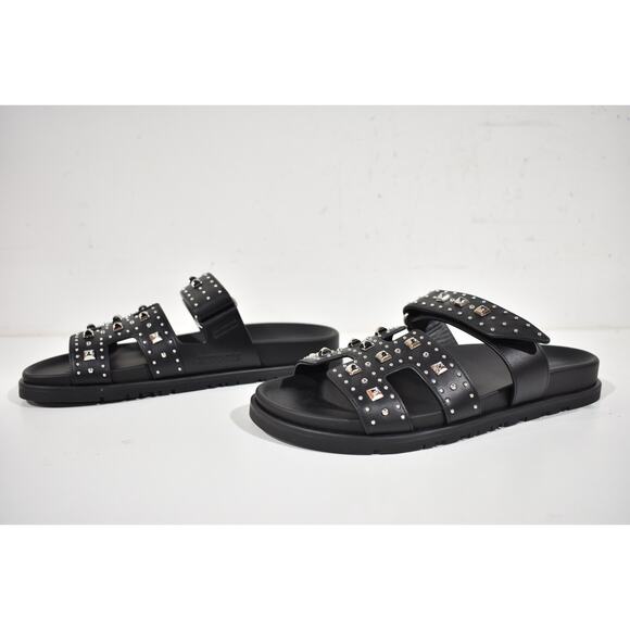 Hermes Chypre Sandal Black Studded Stud Punk Rock H Logo Strap Slide Flat 37 - Picture 13 of 16